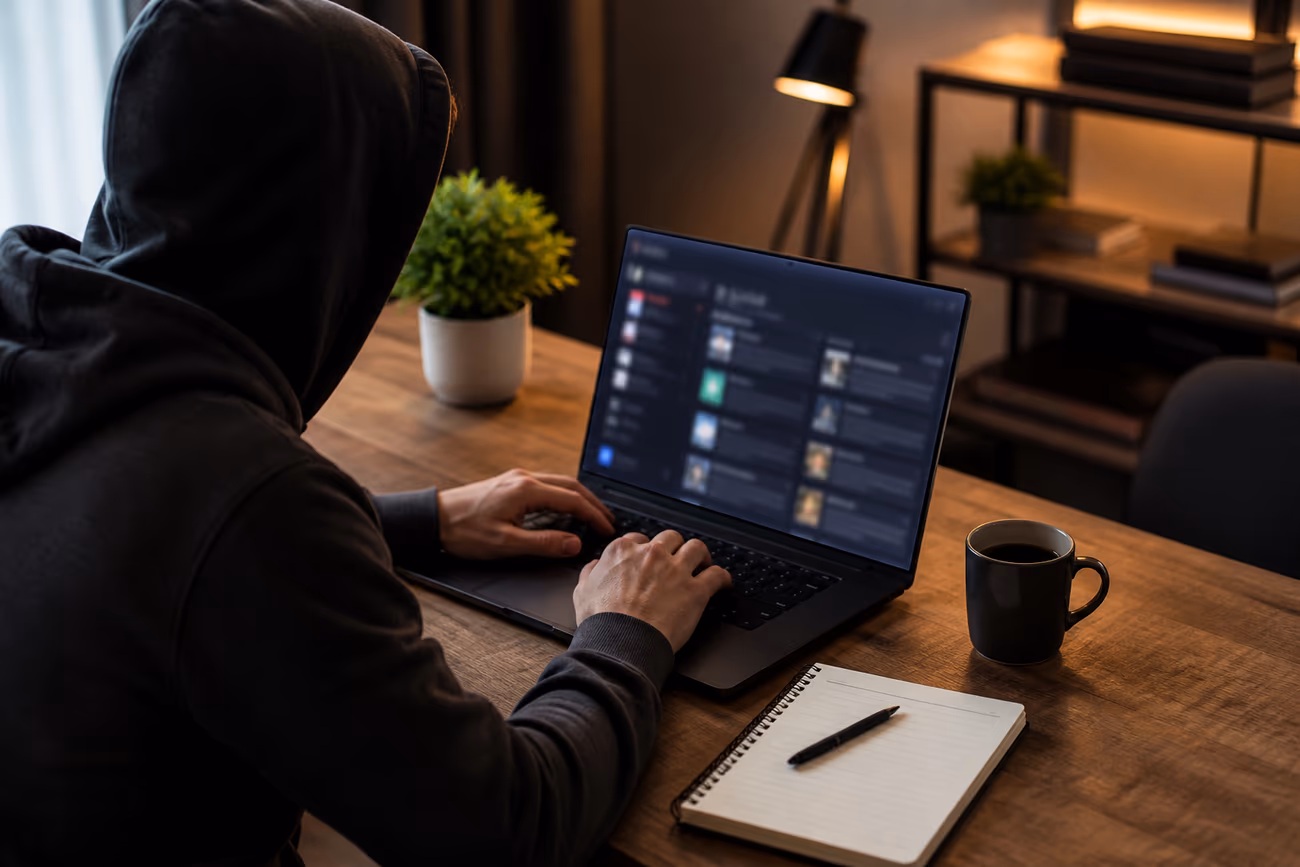 A user engaged in exploring dark web resources in a cozy modern workspace, highlighting the focus on .onion sites.